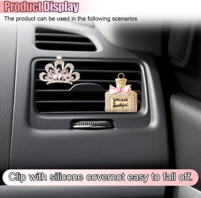 4PCS Bling Car Air Vent Clip, Crystal Rhinestone Heels Bag Crown Perfume Bottle Dashboard Air Vent Trim Clips, Car Interior Outlet Diffuser Decoration Accessory for Women (Gold) - Image 4