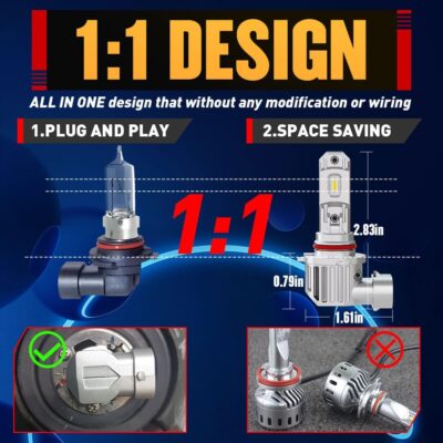 HB3 9005 LED Bulbs, 1000% Super Bright 40000LM Cool White 6500K,1:1 Mini Size, Plug and Play, CANBUS Ready, IP68 waterproof 9005 LED Fog Light Bulbs, Pack of 2 - Image 4