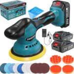 Cordless Car Buffer Polisher, 6 In Mini Buffer Polisher Kit with 2 Pack 21V Rechargeable Batteries,8 Variable Speed 5500RPM Orbital Polisher for Car Boat Detailing, Polishing,Scratch Removing