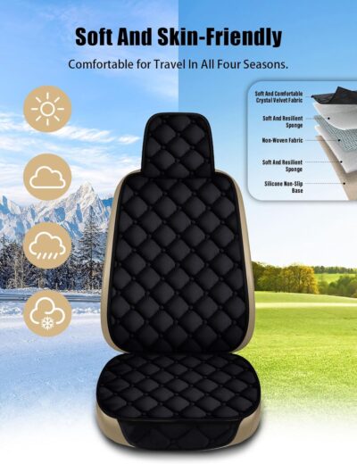2 Pack Car Seat Covers with Storage Pocket & Pillow Cushion Front Seat Protector Front Seat Covers Breathable Soft Felt Cotton Non-Slip Auto Seat Cover Universal Fit for Most Car Truck SUV Van Black - Image 2