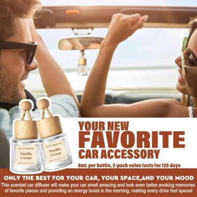 HoogaLife Car Air Freshener Diffuser 2 Pack Hanging Air Freshener Diffuser - Vanilla Cream Fragrance Oil Air D iffuser for Car, 45+ days Long Lasting Fragrance Made in USA C ar Air Fresheners (V54) - Image 4