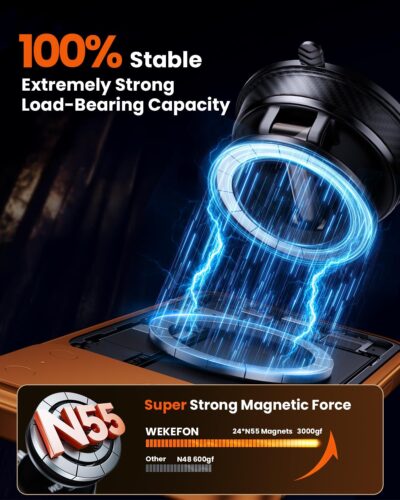 Upgraded Car Phone holder for Magsafe [120LBS Suction Cup & 3000gf Magnet ] 1100° Adjustable Vacuum Magnetic Phone Holders for Your Car, Dashboard Car Mount Bracket for iPhone & Android, Carbon Fiber - Image 5