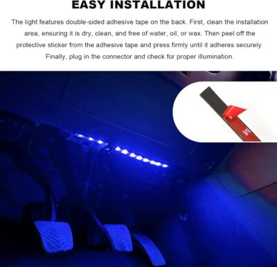 Car LED Strip Light, 12V 24 LEDs Neon Ambient Lighting Night Light w/Cigarette Adapter Plug, Under Dash Atmosphere Lights Decorative Lamp (Blue, USB Port) - Image 4