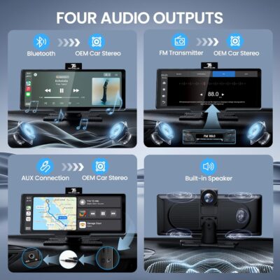 10.26'' Portable Apple CarPlay Screen for Car with 4K Dash Cam & 1080P HD Backup Camera, Wireless Car Play & Android Auto with OTA,GPS Navigation, Airplay, Mirror Link - Image 5