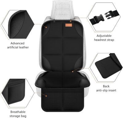 SMART ELF Car Seat Protector, 2Pack Seat Protector Protect Child Seats with Thickest Padding and Non-Slip Backing Mesh Pockets for Baby and Pet,Sedan SUV Truck (Black) - Image 2