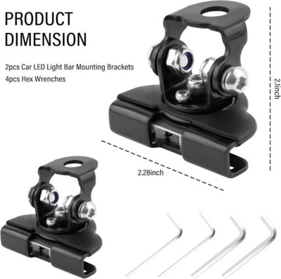 2PCS Car LED Light Bar Mounting Brackets with Hex Wrenches,Adjustable Car Accessories Hood Mount Light Brackets,Universal Car LED Grill Lights Bar Brackets for Car Truck SUV (Black) - Image 2