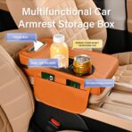 Universal Car Armrest Cover, Microfiber Leather Center Console Organizer with 2 Cup Holders, Tissue Pack & Side Storage Pockets, Black - Image 6