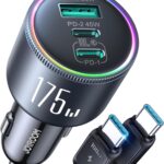 JOYROOM 175W Car Charger USB C Fast Charge [GaN] 3-Port Type C Super Fast Car Charger with USBC Cable, Car Cigarette Lighter Adapter for iPhone 17/16/15 Series, Galaxy S26/25, MacBook, iPad and More