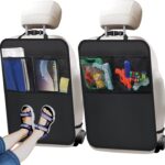 2 Pack Kick Mat Backseat Protector,Back Seat Cover for Kids,Car Seat Back Protectors with 2 Pocket Storage Organizer for Car, SUV, Minivan or Truck Seats (Black)