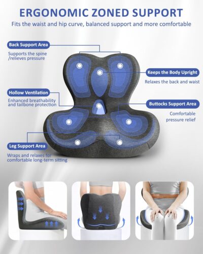 Seat Cushion with Back Support,Lumbar Support Pillow for Office Chair,X Large Memory Foam Chair Cushions for Sciatica Tailbone Pain Relief Coccyx Pad for Wheelchair, Car, Home, Office, Desk - Image 3
