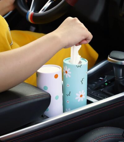 Car Tissue Holder with Facial Tissues Bulk - 4 PK Car Tissues Cylinder, Tissue Holder for Car, Travel Tissues for Car Cup Holder, Refill Car Tissue Box Round Container - Image 7