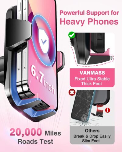 VANMASS【85+LBS Strongest Suction & Military-Grade Ultimate Car Phone Mount【Patent & Safety Certs】 Cell Phone Holder Truck for Dashboard Windshield Vent for iPhone 17 Pro Max 16 15 for Samsung, Pink - Image 5