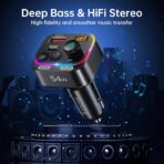 Syncwire Bluetooth 5.4 FM Transmitter Car Adapter 54W (PD 36W & 18W) [Stronger Dual Mics] [Light Switch] [HiFi Bass Sound] [Fast Charging] Wireless Radio Receiver Hands-Free Calling LED Display - Image 6