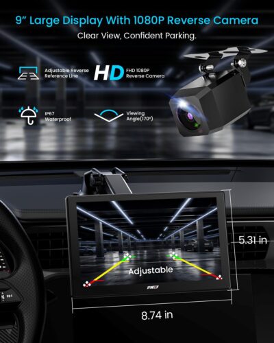 IK5 9" Wireless Apple CarPlay & Android Auto Screen, Portable Car Stereo with 4K Dash Cam & 1080p Backup Camera, Add CarPlay to Any Vehicle, Touchscreen, Mirror Link - Image 9