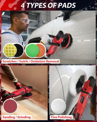 AVID POWER Car Buffer Polisher, 6 Variable Speed 1000-3500 RPM, Rotary Buffer Waxer Kit with 6-inch and 7-Inch Backing Plate, 1200W Car Polisher for Car Detailing, Polishing, Waxing - Image 4