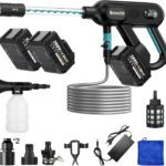 Ikewzbk Cordless Pressure Washer Battery Powered,1800 PSI Cordless Power Washer,4 A Battery*2,5-in-1 Nozzle,3 Power Level,Handheld Portable Pressure Washer for Car Home Patio Driveway Fence Cleaning