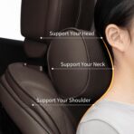 Car Headrest Pillow for Driving - Luxury Leather 100% Memory Foam, Ergonomic Neck Support - Universal Fit Head Rest Travel Pillow for Most Cars, Home & Office, Brown, 1 Pack - Image 2