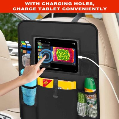 2 Pack Car Backseat Organizer with Touch Screen Tablet Holder,6 Storage Pockets Protectors Kick Mats,Car Back Seat Cover Protector Travel Accessories for Kids - Image 5