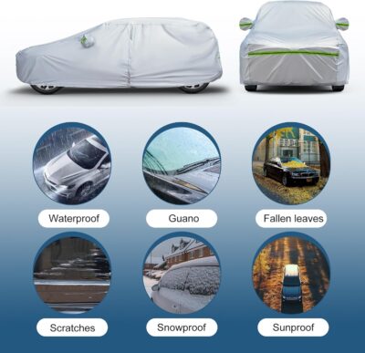 AUQDD 6-Layers Premium Sedan Car Cover Waterproof All Weather Weatherproof UV Sun Protection Snow Dust Storm Resistant Outdoor Exterior Custom Form-Fit Full Padded Car Cover with Straps 165"-181" K1 - Image 4