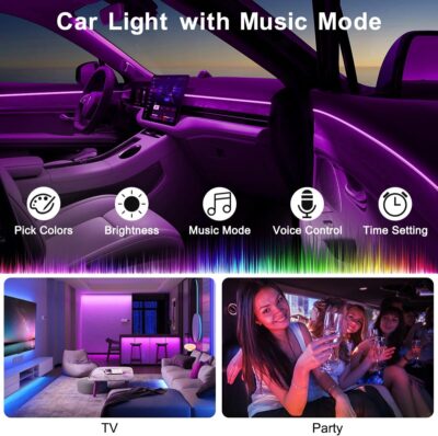 Interior Car LED Strip Lights with Wireless APP & Remote Control, RGB 2 in 1 Car Ambient Lighting Kit with 158 Inches Fiber Optic, Inside Neon Dash Strip with Music Mode - Image 6