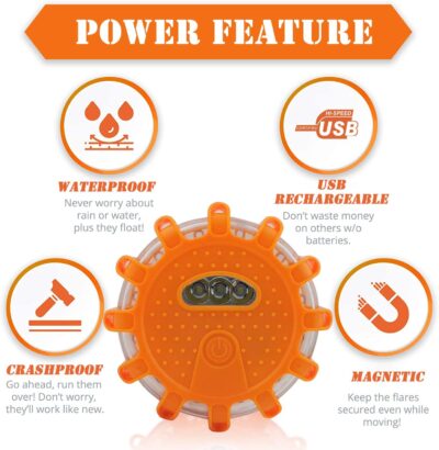 USB Rechargeable LED Road Flares Emergency Lights-Roadside Warning Car Safety Beacon Flashing Disc Flare Kit with Magnetic Base for Vehicles & Boat | 3 Beacon Disc Pack - Image 2