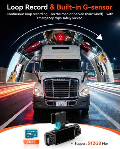 IIWEY N9 5 Channel Dash Cam 360° View, 5.8G WiFi-6 with App, Free 128GB Card, FHD Front & Rear Inside, Left, Right Dash Camera for Car, 12 IR Lights Night Vision, GPS, 24/7 Parking Mode, G-Sensor - Image 5