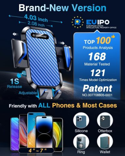 VANMASS Phone Holders for Your Car 2026 Ultimate Phone Mount Military-Grade Windshield Dashboard Vent【Newest Best Strongest】 Cell Phone Car Mount for iPhone 16 Pro Max 15 Samsung Android,Blue - Image 5