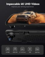 WOLFBOX G840S 12" 4K Mirror Dash Cam Backup Camera, 5.8GHz WiFi Smart Rearview Mirror for Cars & Trucks, Front and Rear View Dual Cameras, Night Vision, Parking Assistance, Included 32GB Card & GPS - Image 2