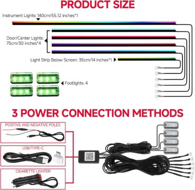 Interior Car LED Strip Lights with APP&Remote Control RGB 10 in 1 Ambient Lighting Kits Fiber Optic Strip LEDs,16 Million Colors,Music Sync Car Neon Lights for Cars,SUVs,Trucks - Image 7