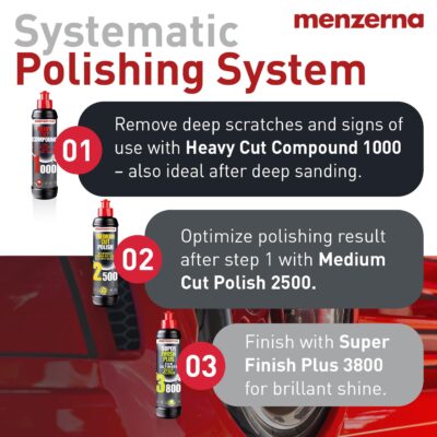 menzerna Polishing Set 8oz – HCC1000, MCC2500 & 3800 | 3-Step System for Scratch Removal, Swirl Elimination & Mirror-Like Finish - Image 3