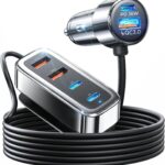 AINOPE 108W Multiple Ports Car Charger, Road Trip Essentials for Kids, Travel Essentials for Long Trips, 6-Port USB C Cigarette Lighter Adapter Fast Charging for iPhone 17 16 15 for iPad [+5FT Cable]