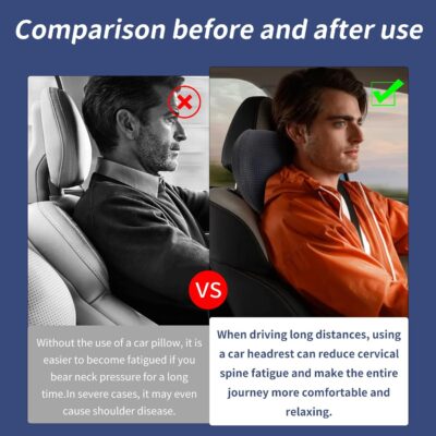 2 Pack Car Headrest Pillow, Comfy Head Rest Pillow for Car, 100% Memory Foam Car Neck Pillow for Driving - Universal Fit Travel Car Pillow for Pain Relief While Driving(Comes with 2 Eye Masks) - Image 8