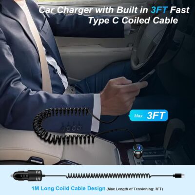 Android Car Charger Fast Charging Cord Type C 3.4A USB C Cigarette Lighter Adapter with Coiled Cable for Samsung Galaxy S26 S25 S24 S23 Z Flip 7 6 5 4 3 Z Fold 7 6 5 4 A17 A16 A35 A25 A15 A54 A14 A53 - Image 6