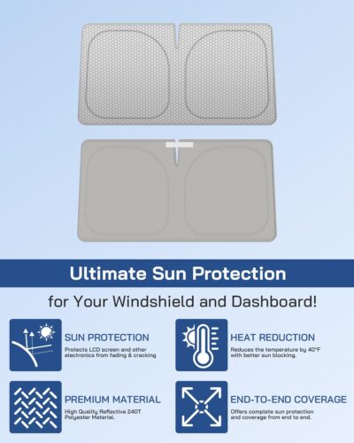 helloleiboo Graphene Car Windshield Sun Shade – 59" x 33" Foldable Car Sun Shade, Advanced Heat Absorption & UV Protection, Universal Fit for Cars, SUVs & Trucks - Image 4