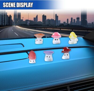 6PCS Luminous Mushrooms Car Dashboard Decorations, Mini Resin Automotive Rear View Mirror Decoration Accessories, Cute Fun Interior Ornament for Vehicle, Home, Office (Mushroom) - Image 5