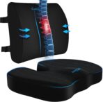 Ergonomic Seat Cushion & Lumbar Support Pillow - Memory Foam for Sciatica Pain Relief & Posture Correction, Non-Slip Chair Cushions for Office Chair/Car/Wheelchair/Travel (Black)