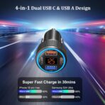 USB C Car Charger 3 Pack, Costyle 65W 4 Port Car Power Adapter with Voltmeter PD 30W/QC 3.0 Fast Charging Cigarette Lighter USB Charger Plug for iPhone 16/15/14/13/12/11 Pro Max/Pad,Android(Black) - Image 2