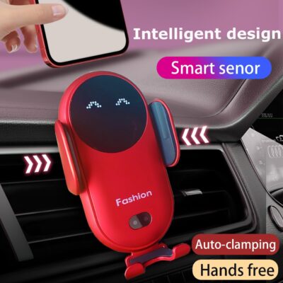 Wireless Car Charger Mount, Cute Car Phone Holder, Automatic Clamping Air Vent Dashboard Smart Phone Holder for iPhone 15/14/13/12/11//XS/XR/8, Samsung S23/22/21/20/Note 20, etc (Red) - Image 2