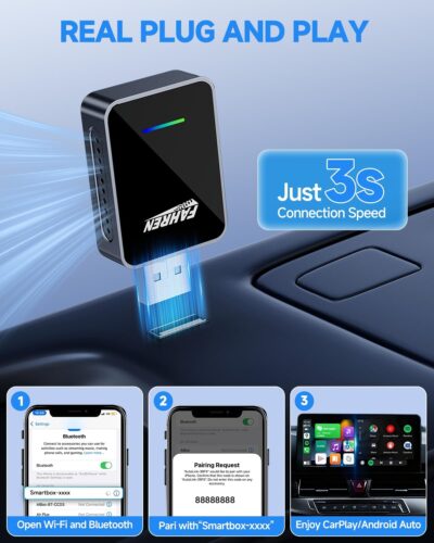 FAHREN 2026 Upgraded Android Auto & CarPlay Wireless Adapter Apple iPhone, One Click Multi Device Switching, Ultra-Fast 5.8GHz WiFi, Bluetooth 6, Plug & Play USB-A/C for 2016+ Car Models - Image 7