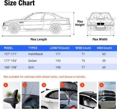 Favoto Hail Protection Car Cover - Waterproof SUV Car Cover Padded Anti-Hail Snow Rain Protector for Automobiles Outdoor Heavy Duty with Reflective Stripes Full Exterior Cover Fits SUV up to 198" - Image 6
