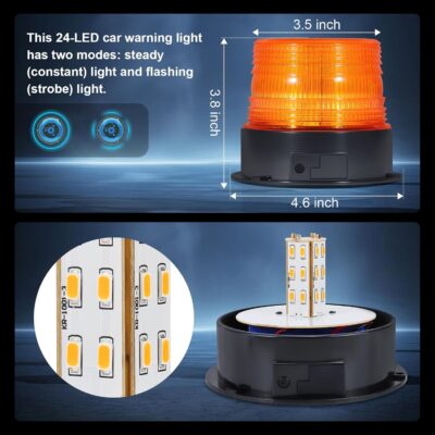 AnTom Magnetic Wireless Beacon Light, Rechargeable Emergency Flashing Warning Battery Operated Strobe Lights for Truck Vehicle, with 12-24v Cigarette Lighter Plug, Amber - Image 4