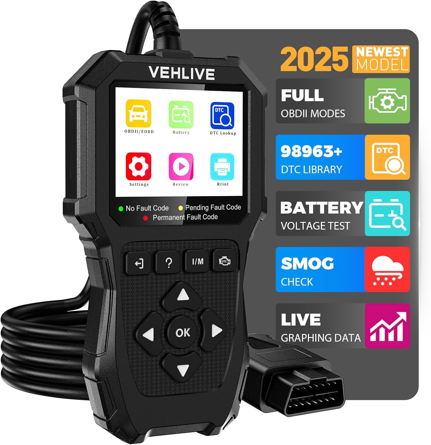71WUX5tp2bL._AC_SL1500_.jpg OBD2 Scanner Diagnostic Tool, Check Engine Light Car Code Reader with Reset, Battery Tester, Live Data, Freeze Frame, I/M Readiness, Car Scanner Diagnostic Tool for All OBDII Car After 1996 - Image 1