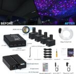 Split 4 Colors 12W Car Starlight Headliner Slim Kit 860pcs*0.02in*9.8ft with APP&RF Remote,RGBW Fiber Optic Starlight Kit,4 Port Engine Sound Activated Star Lights for Ceiling Car Roof/Home Decor - Image 3
