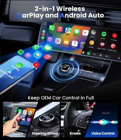 Teeran 2 in 1 Wireless CarPlay and Android Auto Adapter, Easy Setup Plug and Play, Fast Seamless Use Supports 1000+ Cars with Built-in Wired Car Play/Android Auto Compact Sleek Design Car Adapter - Image 3