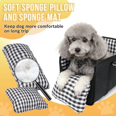 SlowTon Console Dog Car Seat - Portable Dogs Armrest Booster Seat for Small Dog, Anti-Collapse Pet Car Seat with Soft Cushion Safety Belt, Support Pet Up to 11lbs (Black) - Image 5