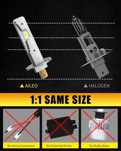 AILEO H1 LED Fog Light Bulb, 25W 6000 Lumens Super Bright 6000K Cool White 360°Beam H1 LED Bulb for DRL or Fog Light Bulb Replacement 1:1 Mini Size Quick Install IP68 Waterproof, 2 Pack - Image 4