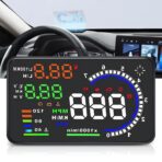 5.5" Windshield Head Up Display for Car,OBDII/EUOBD Interface Plug Car Hud Screen with Water Temperature, Mileage, RPM, Multiple Alarms