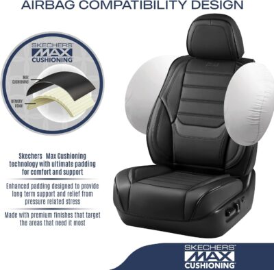 Skechers MAX Cushioning Seat Covers,Memory Foam Leather Car Seat Covers,Waterproof Car Seat Protector Front Seats,Car Seat Cushion Airbag Automotive Universal Fit for Most Cars,Vans,Trucks,SUV,Black - Image 5