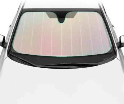 Iridescent Matte White Front Windshield Sunshade-Accordion Folding Auto Shade for Car Truck SUV-Blocks UV Rays Sun Visor Protector-Keeps Your Vehicle Cool- 58 x 27 in - Image 4