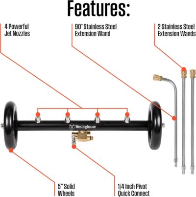 Westinghouse Universal 16" Pressure Washer Undercarriage Cleaner and Water Broom Attachment - 4400 PSI, 1/4" Connector - for Gas and Electric Pressure Washers - Image 4